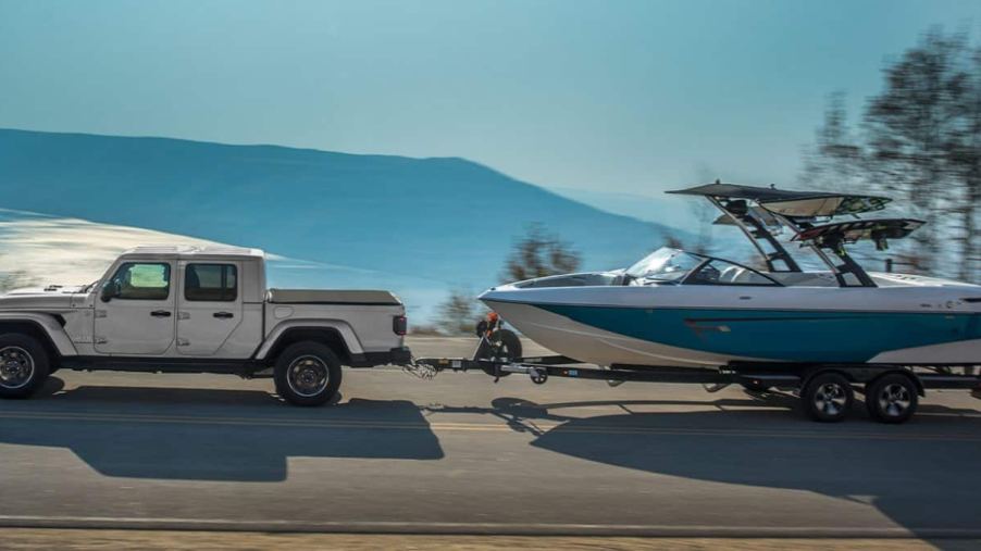 The Jeep Gladiator demonstrates its towing ability.