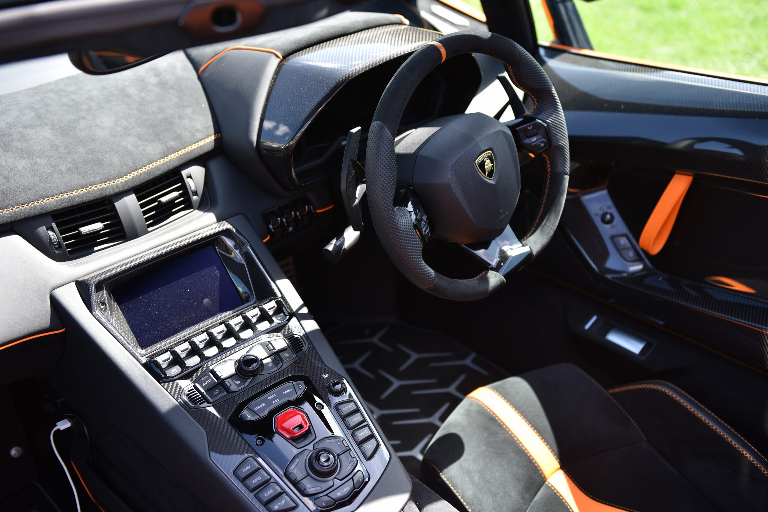 The interior of a Lamborghini Aventador