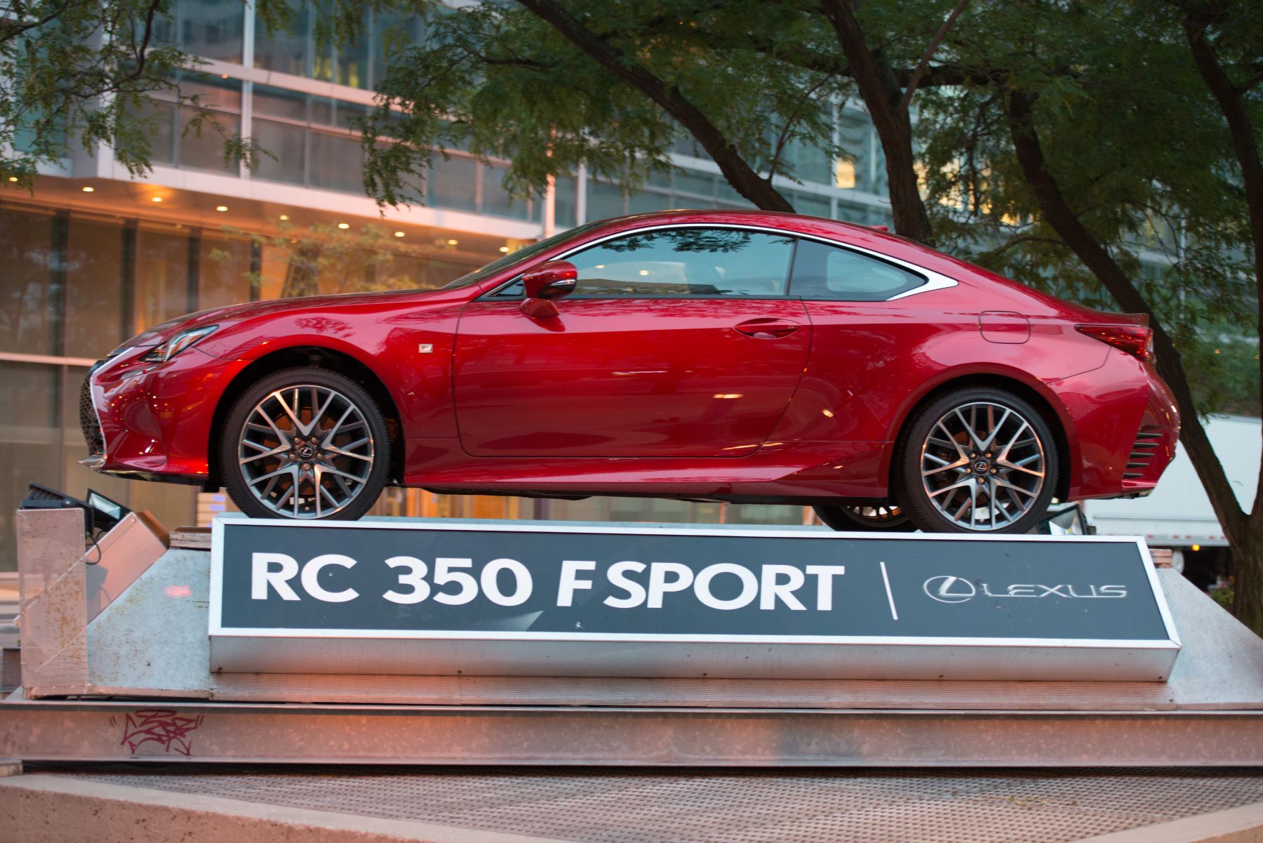 A Lexus RC 350 F Sport compact executive coupe on display in Toronto, Ontario, Canada
