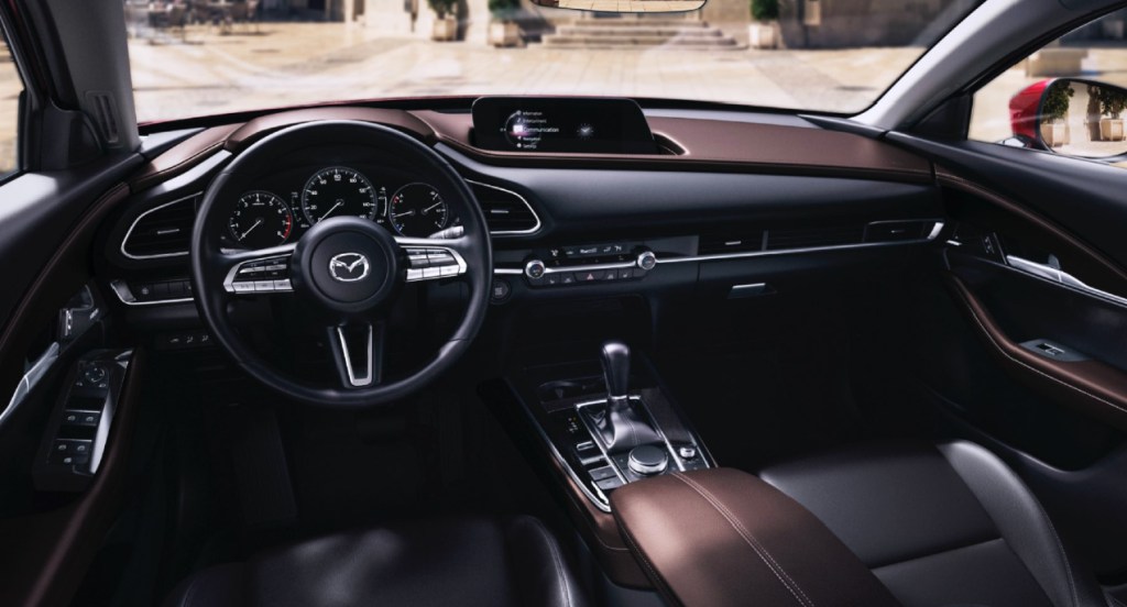 The interior of a Mazda CX-30 subcompact SUV. 