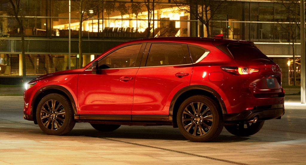 A red 2022 Mazda CX-5 compact SUV is parked. 