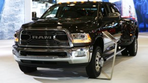 A black Ram 2500 is on display.