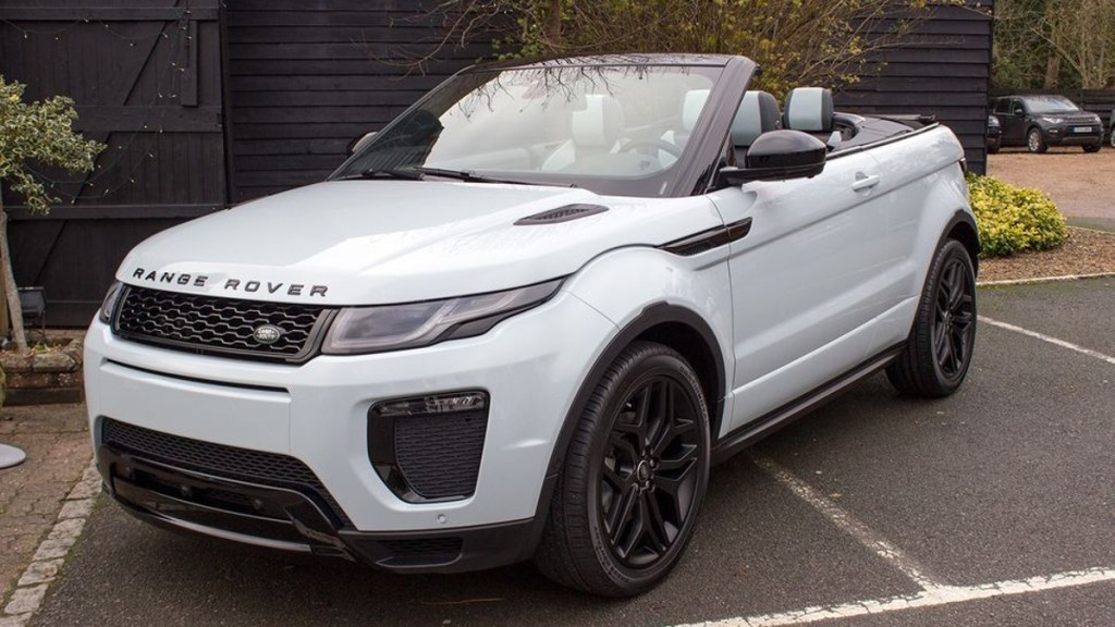 White Range Rover Evoque with the top down