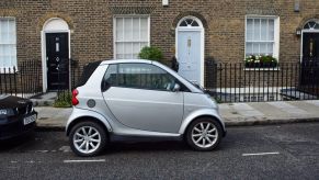 A non-electric version of the Smart ForTwo mini car parked in London, England