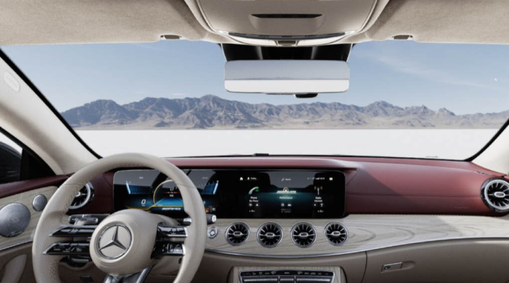 Steering wheel and dashboard in fully loaded 2022 Mercedes-Benz E 53 Coupe