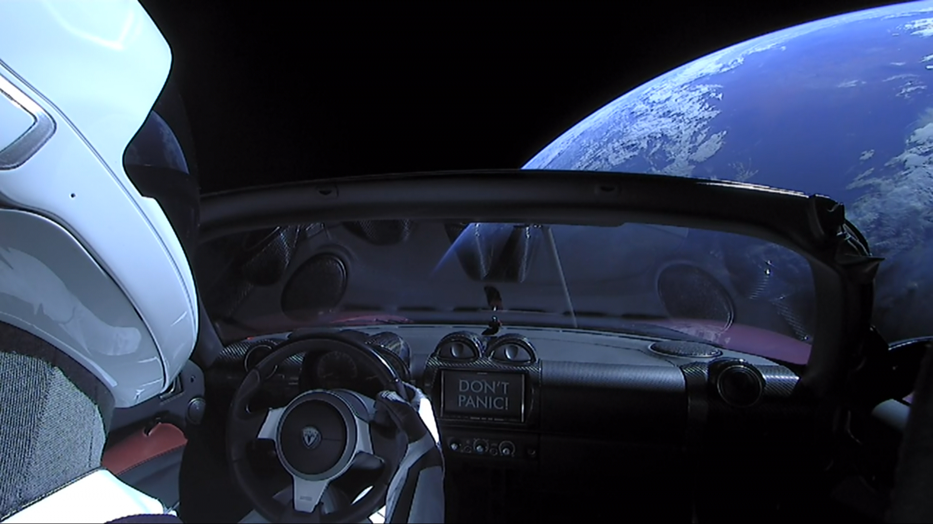 The Tesla Roadster in orbit above Earth after its ride aboard a SpaceX rocket