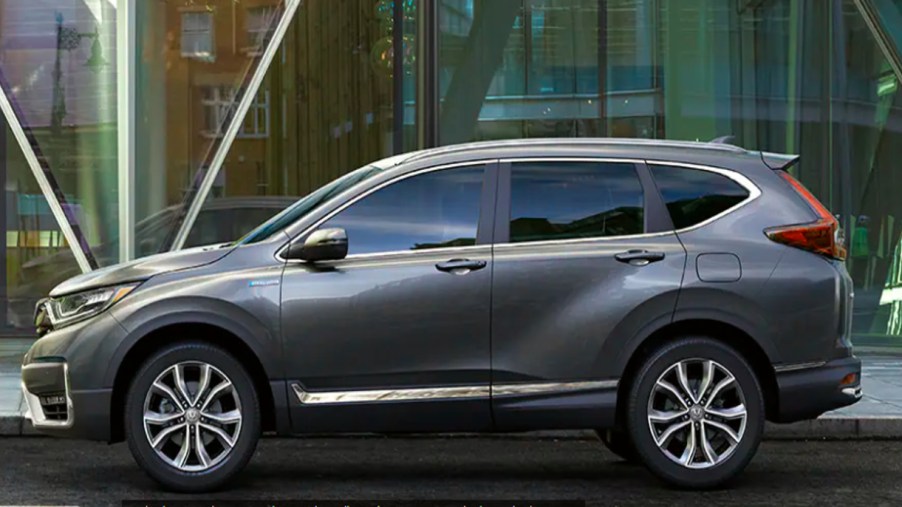 A gray 2022 Honda CR-V small SUV is parked.