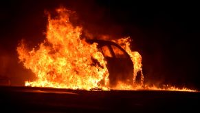 Burning car during New Year's Eve in Marseille, France