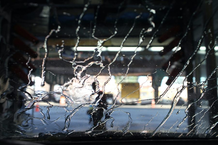 a wet car windshield after a wash