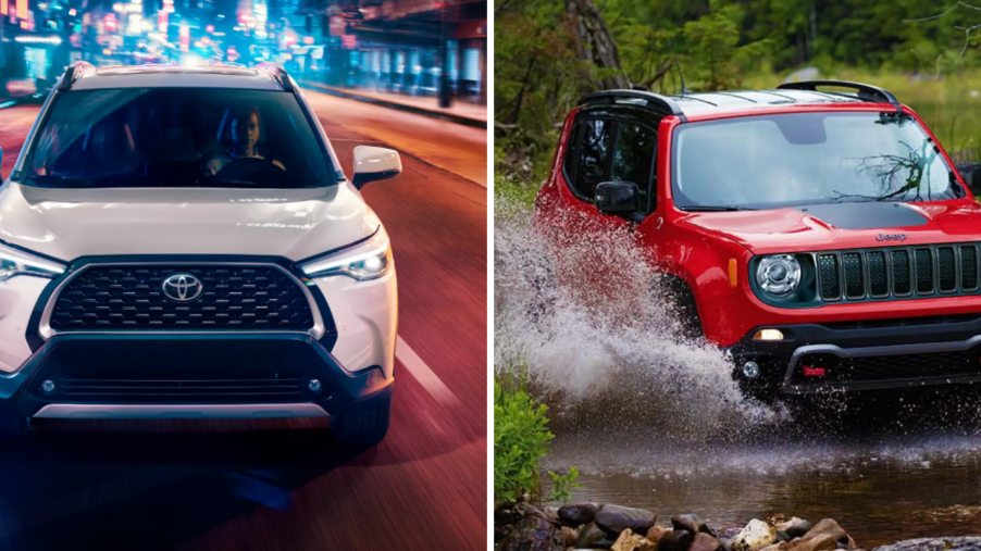 The 2022 Toyota Corolla Cross and 2022 Jeep Renegade compact crossover SUV models