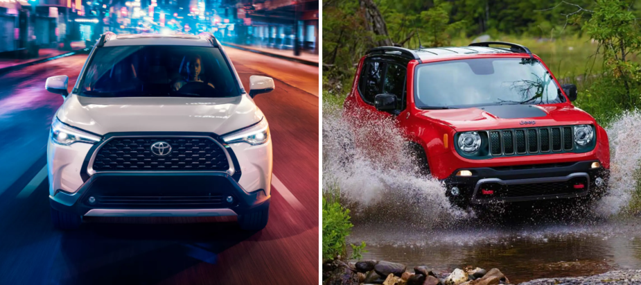 The 2022 Toyota Corolla Cross and 2022 Jeep Renegade compact crossover SUV models