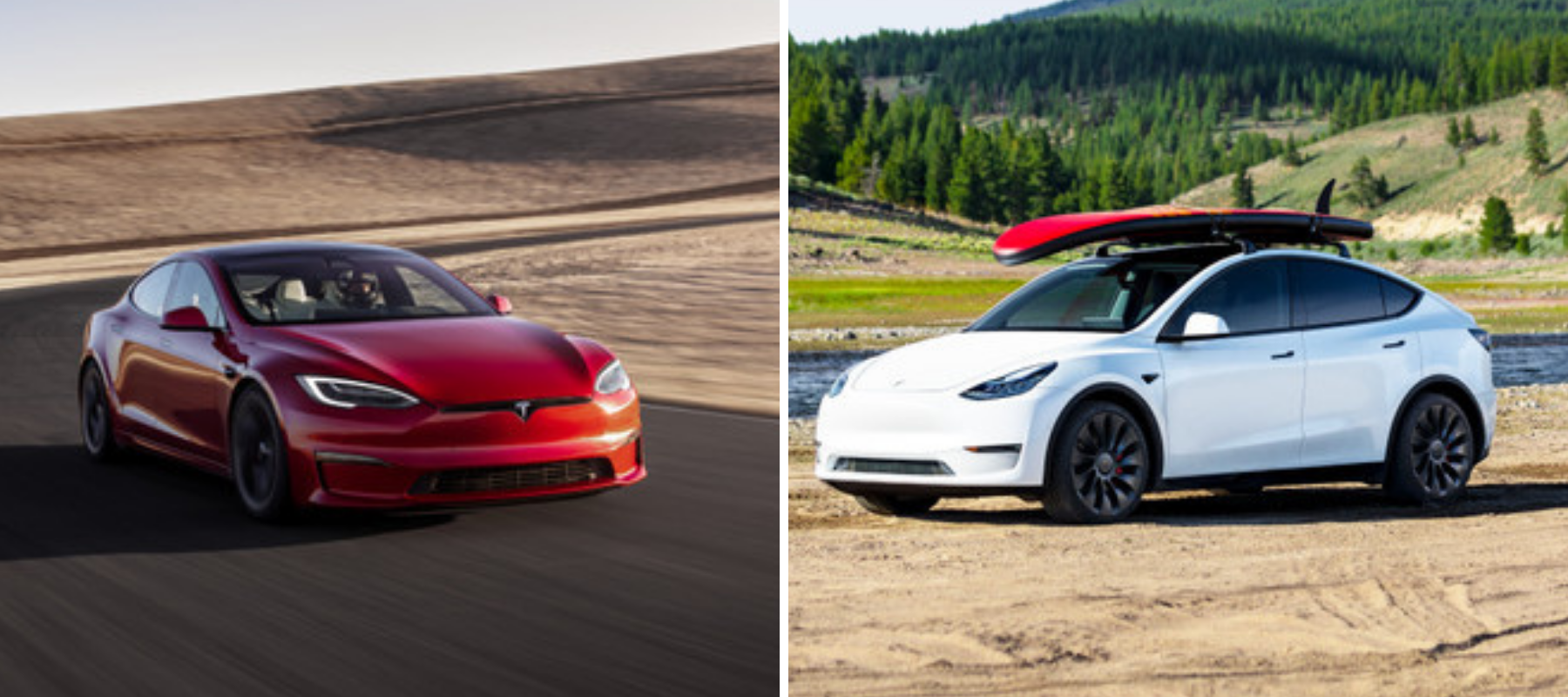 The Tesla Model S electric luxury midsize sedan and Tesla Model Y luxury electric compact SUV