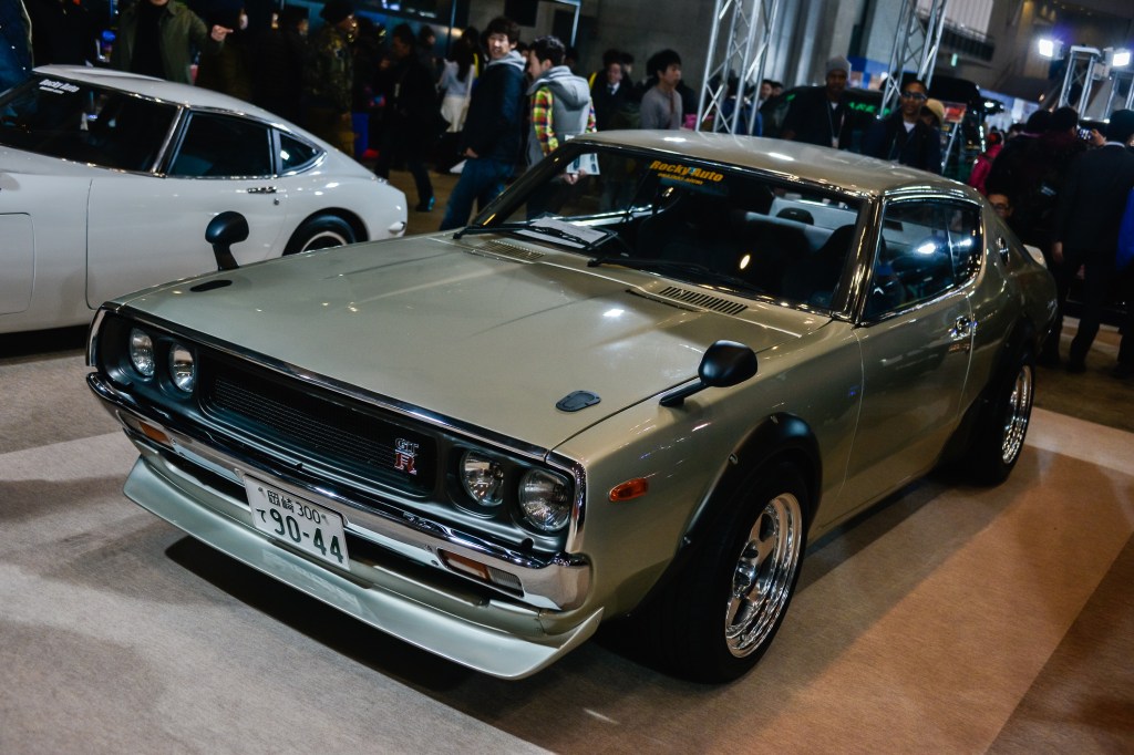 A vintage Nissan Skyline GTR is seen at the Tokyo Auto Salon 2015.