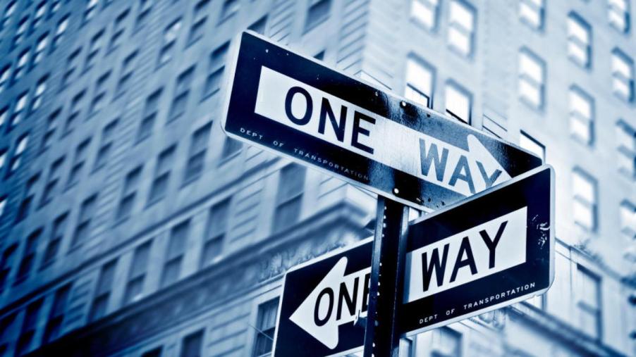 A One way street signs in Manhattan, New York City.