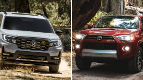 The 2022 Honda Passport TrailSport and 2022 Toyota 4Runner TRD Off-Road Premium all-terrain off-road SUV trim levels
