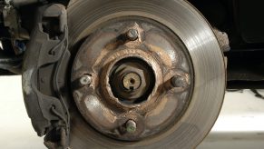 A rusty brake rotor and caliper