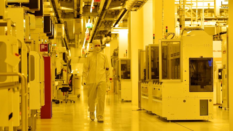GlobalFoundries semiconductor manufacturing plant during a visit from Angela Merkel in Dresden, Germany