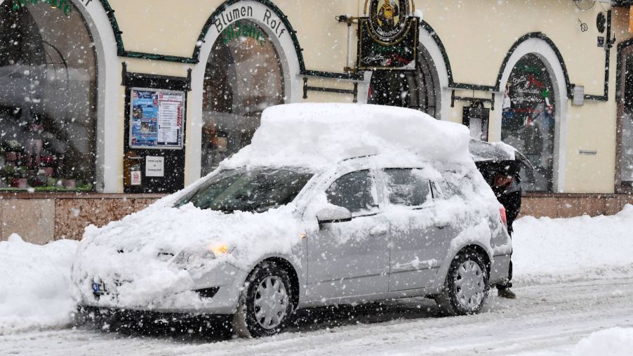 A snow-covered car in Bavaria, Berchtesgaden