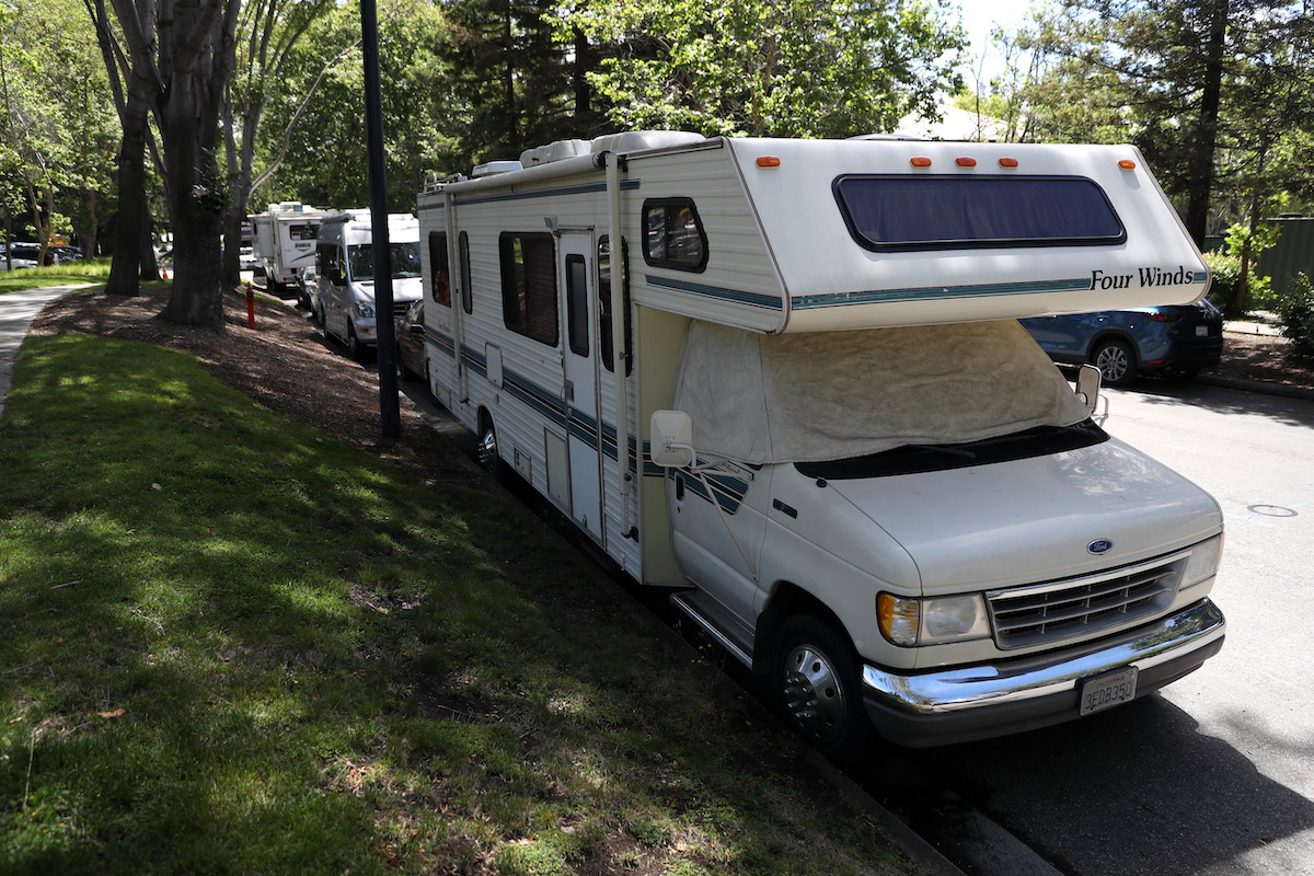 Used RVs parked on a street in Mountain View, California