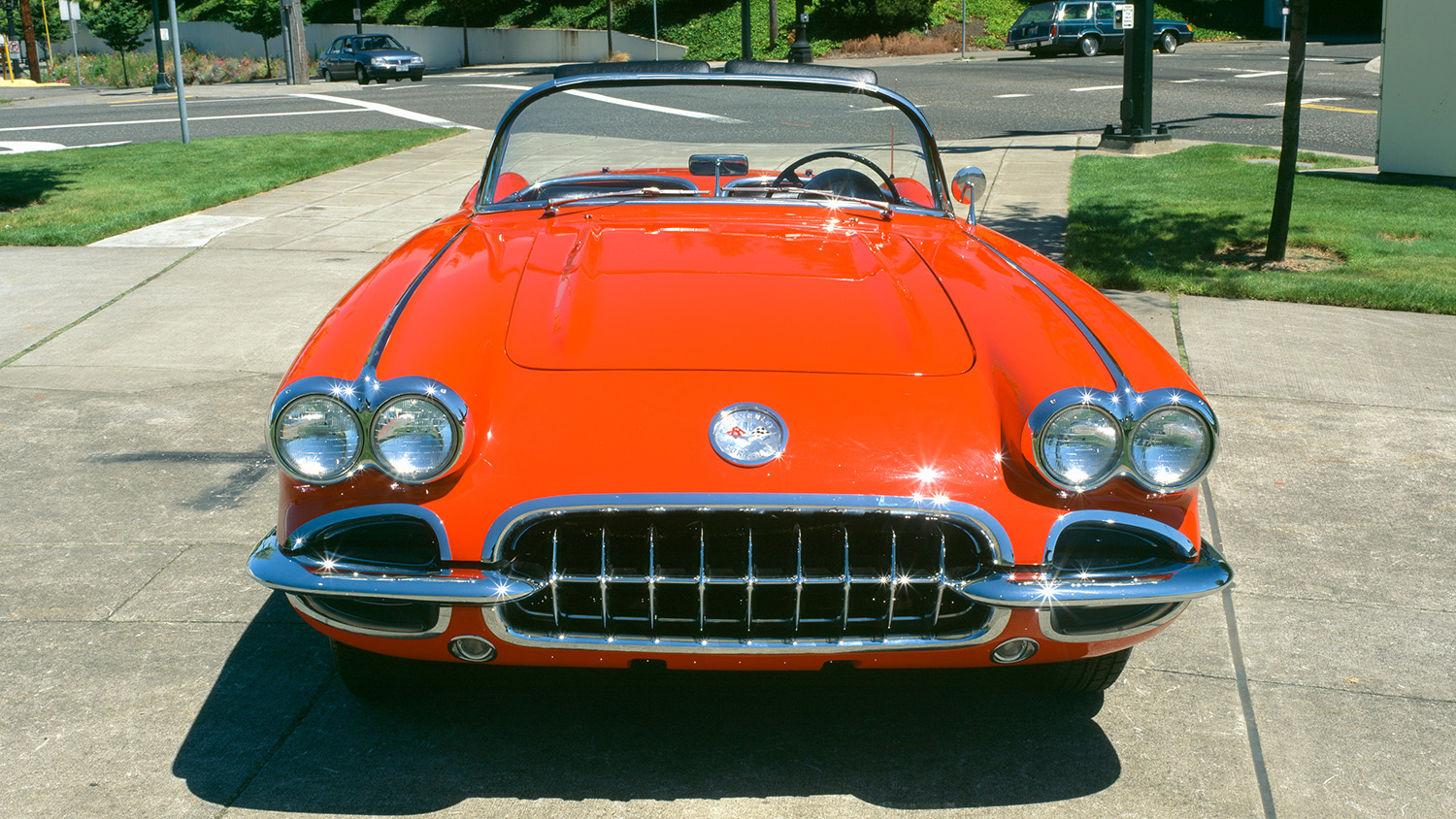 1959 Chevrolet Corvette, Red, Sitting parked in a driveway