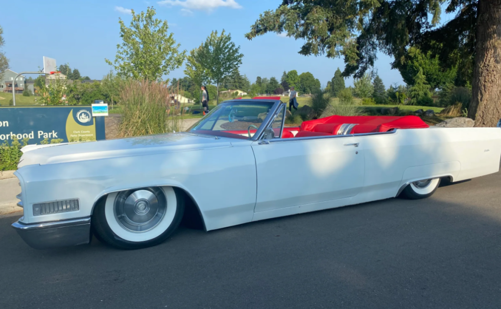 White 1962 Cadillac Coupe DeVille converted from a gas-powered car to an electric vehicle via LegacyEV