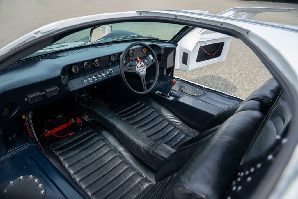Interior of 1964 Ford GT40 racecar prototype shot through passenger side
