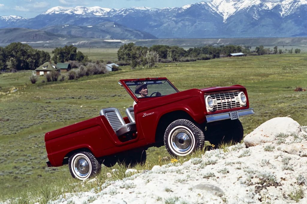 The original 1966 Ford Bronco in red: the history of the ford bronco is long and interesting.