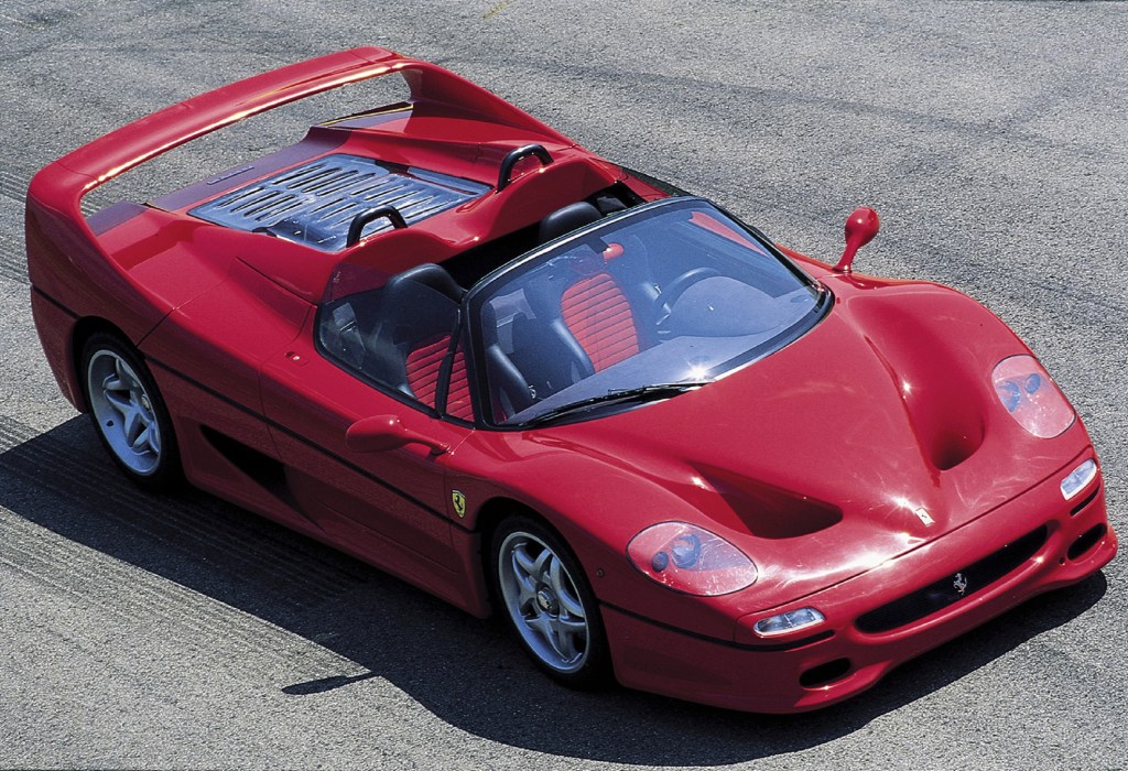 The overhead of a red 1995 Ferrari F50