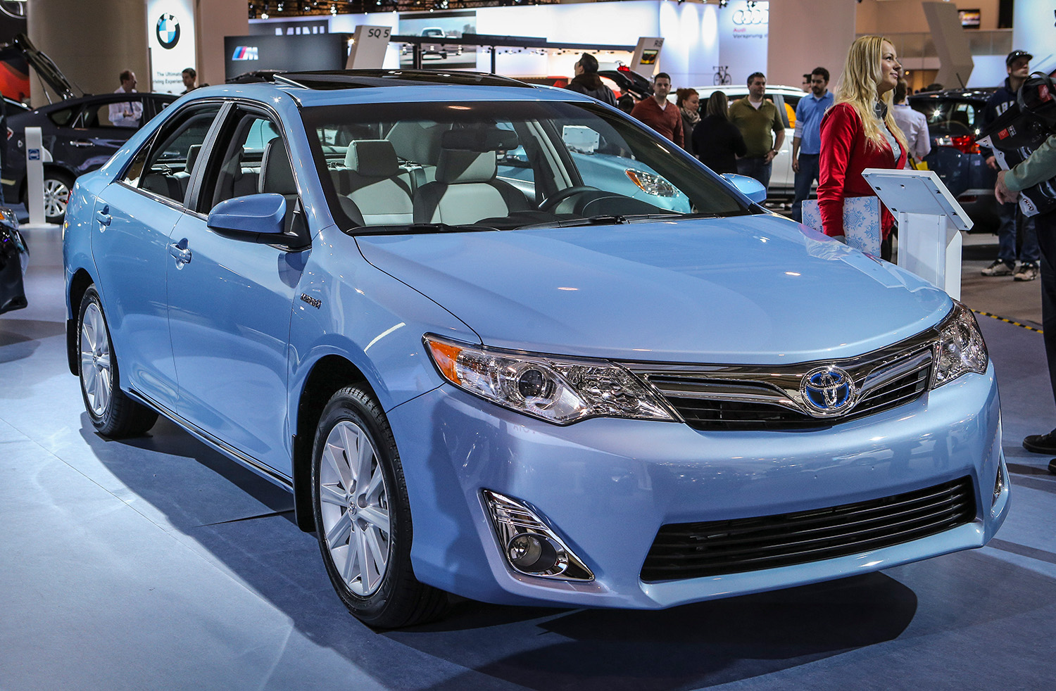2013 Toyota Camry Hybrid in blue on display at CIAS 2013 Canadian International AutoShow