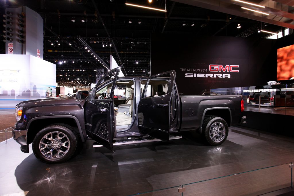 A 2014 GMC Sierra 1500 at a car show.  It is one of the year models to avoid buying. 