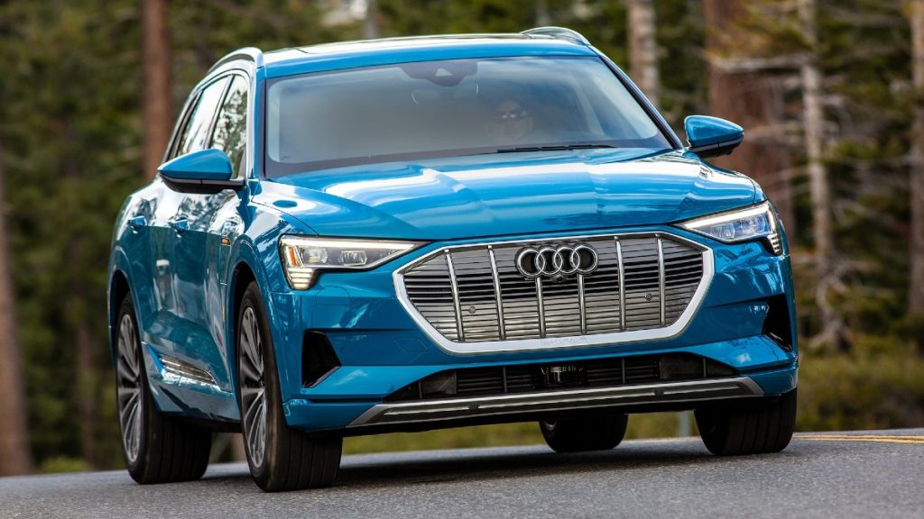 Blue 2022 Audi e-tron SUV Posed