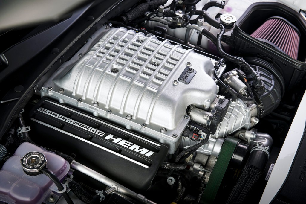 Supercharged HEMI engine by Dodge.