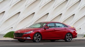 2022 Hyundai Elantra compact sedan with a red paint color option