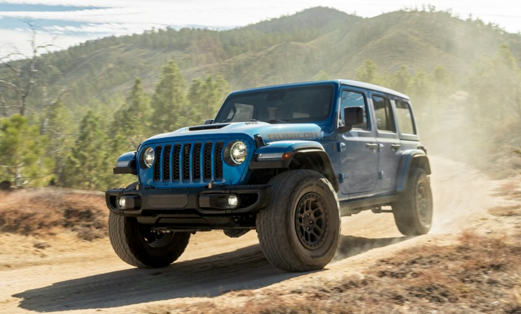 The 2022 Jeep Wrangler Rubicon 392 on a dirt road