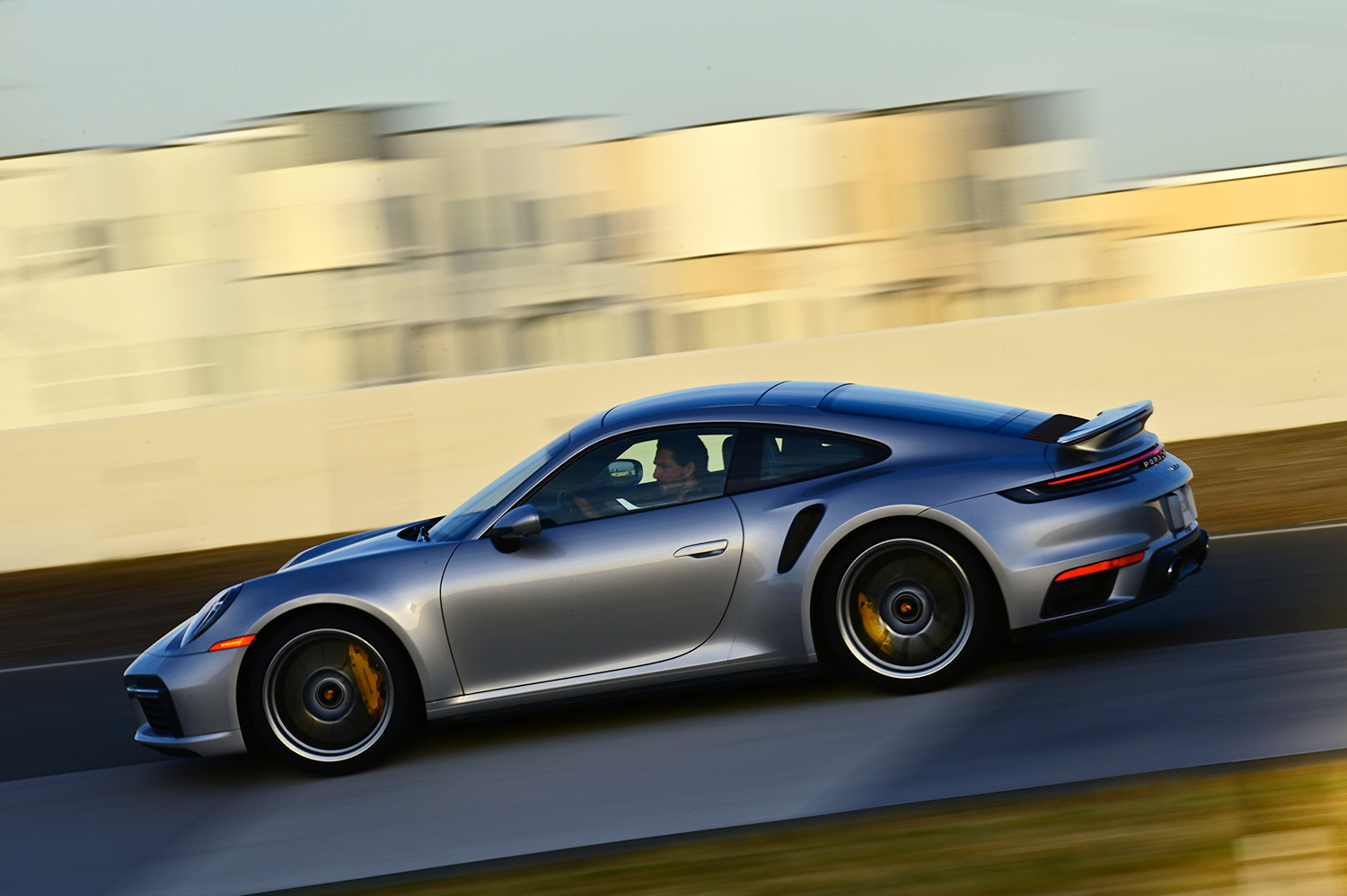 2022 Porsche 911 Turbo S on track at Porsche Experience Center LA, shot from Driver side
