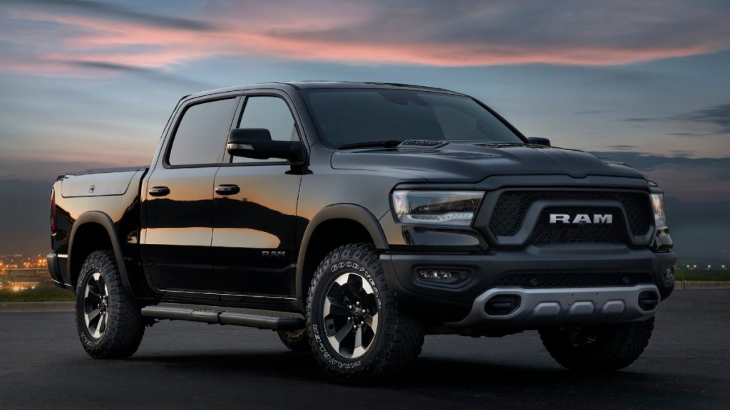 Black 2022 Ram 1500 Rebel posed - Jeep, Ram, Chrysler, and Dodge all use the same infotainment system Uconnect