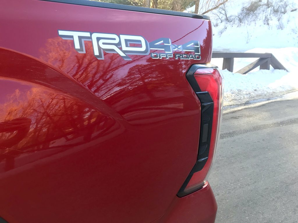 A shot of the 2022 Toyota Tundra's tailgate bump switch