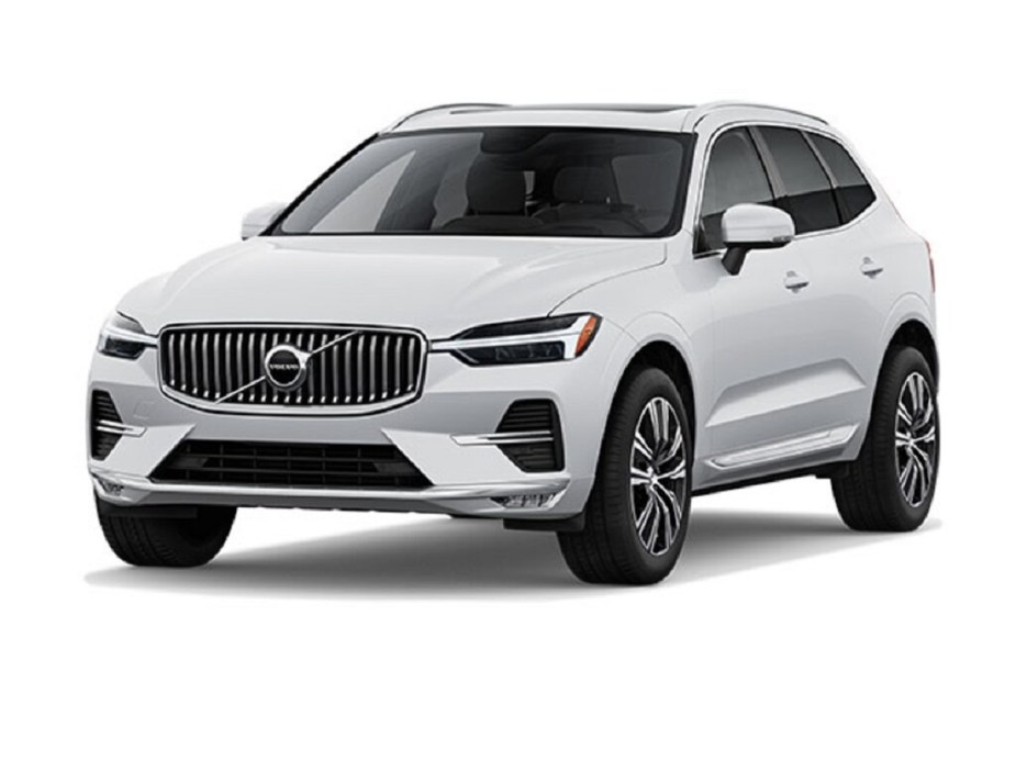 A white 2022 Volvo XC60 against a white background and it makes a great dog hauler. 