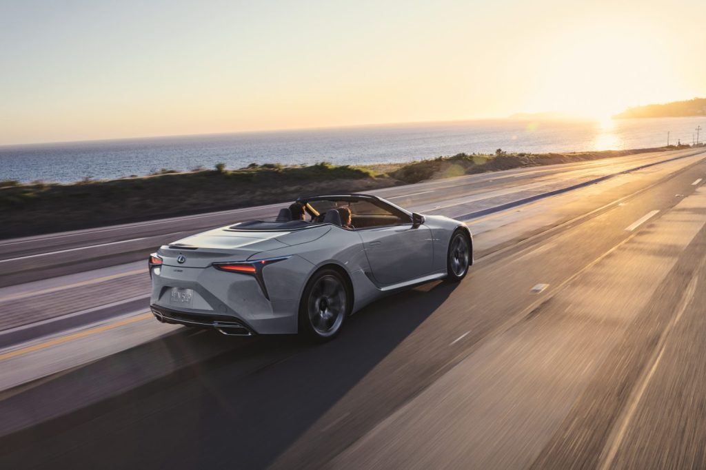 2022 Lexus LC 500 Inspiration Series driving into sunset