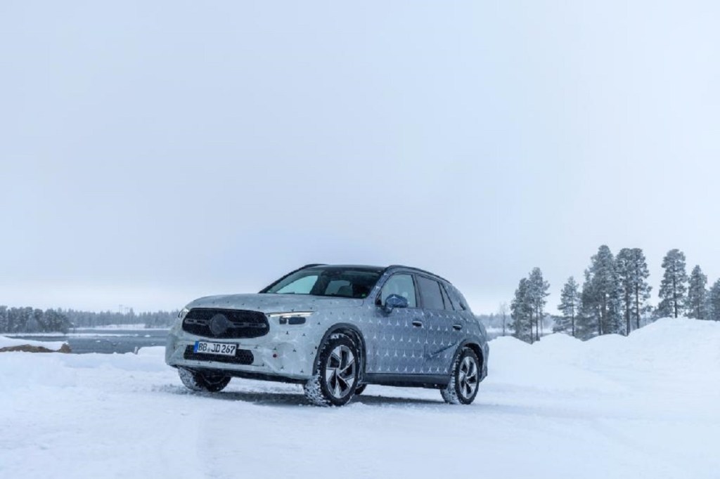 The new 2023 Mercedes GLC in winter testing in Sweden. 