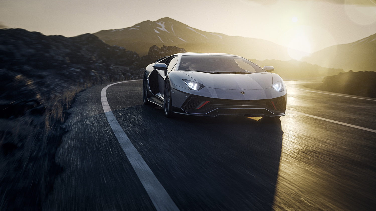 2022 Lamborghini Aventador Ultimae final edition driving on road in sunset