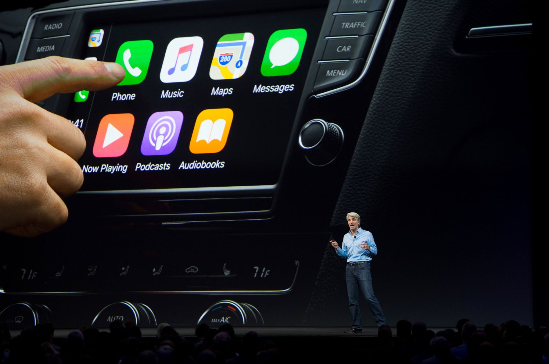 An Apple CarPlay feature presentation by Senior Vice President of Software Engineering Craig Federighi