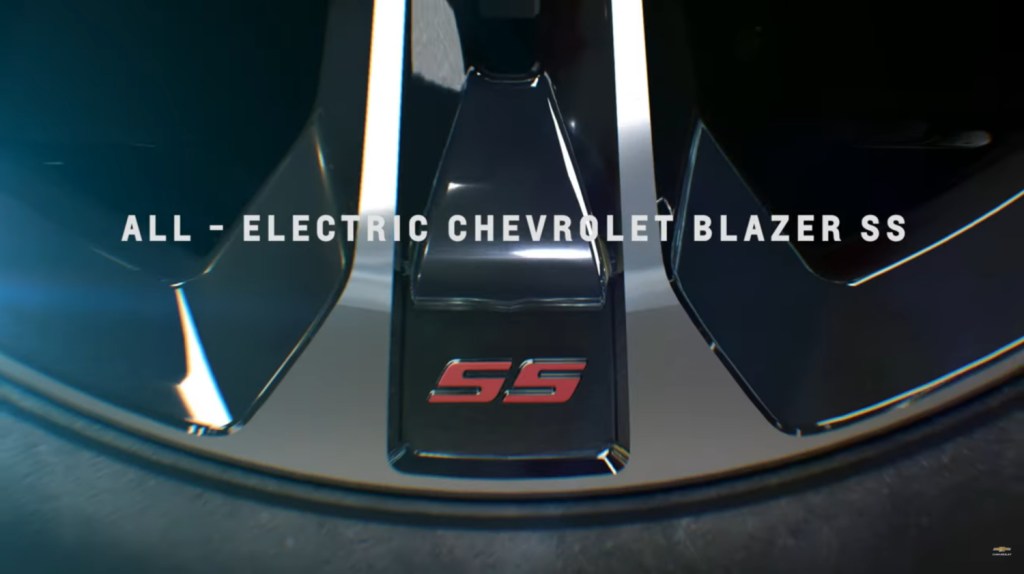 The Chevy Blazer SS electric crossover performance model teased image, coming in 2023.