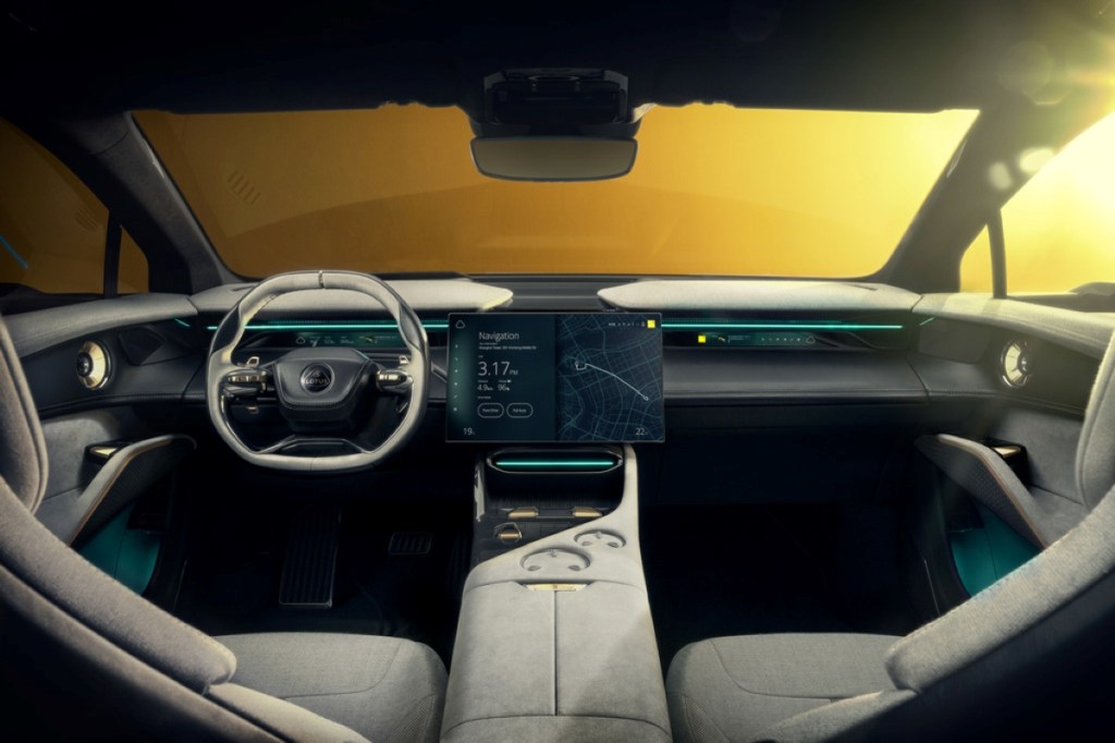 Dashboard and front seats in 2024 Lotus Eletre, highlighting its release date and price