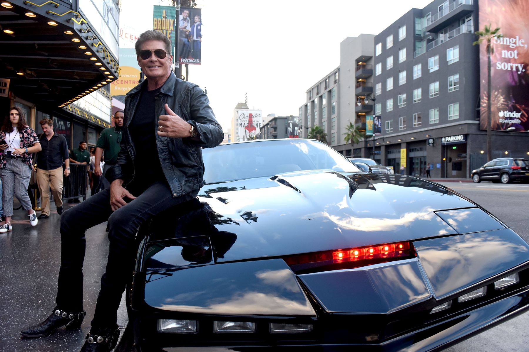 David Hasselhoff and KITT from 'Knight Rider' attending the Strange 80's benefit concert in Los Angeles, California