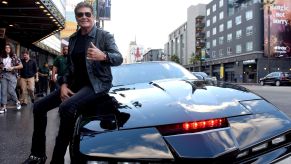 David Hasselhoff and KITT from 'Knight Rider' attending the Strange 80's benefit concert in Los Angeles, California