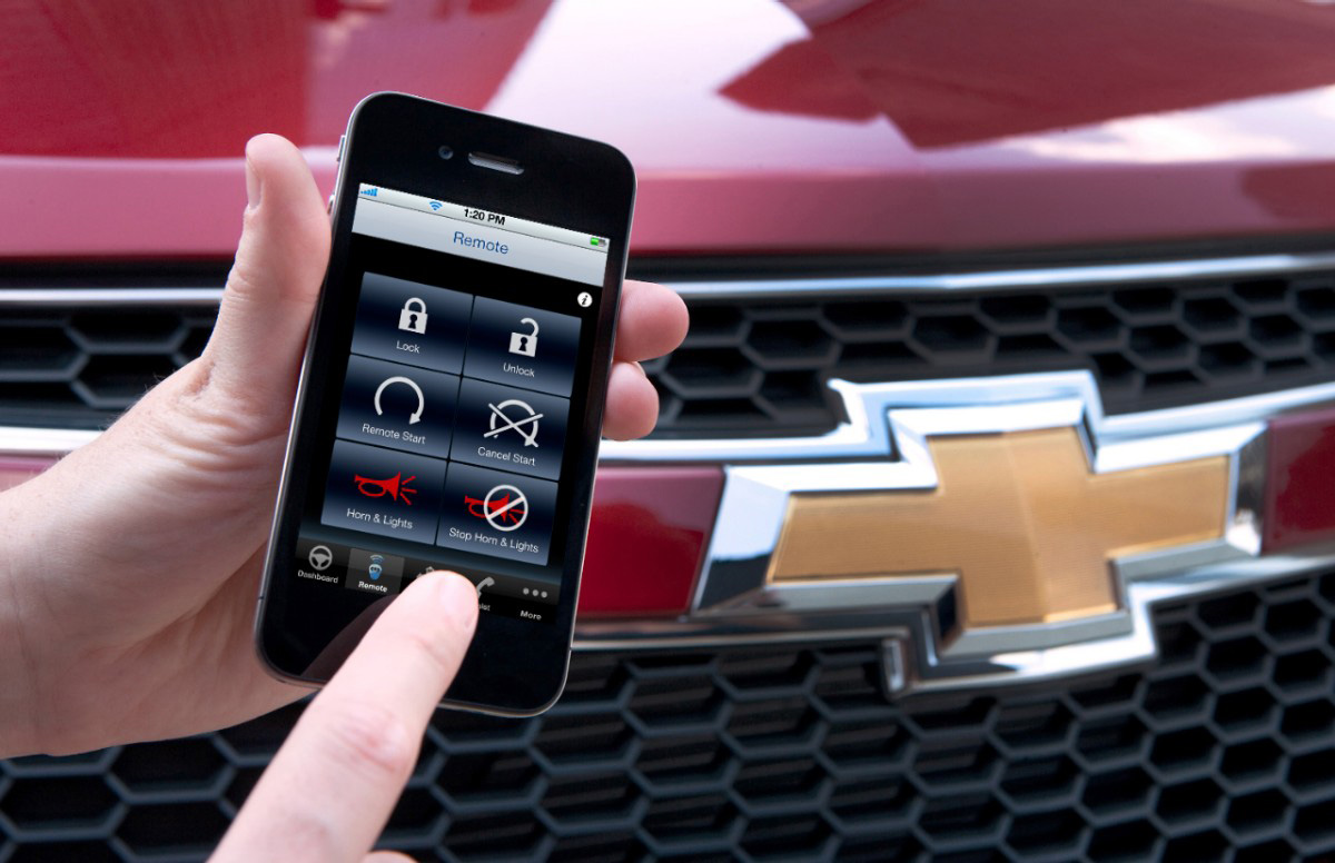 Onstar GM MyCadillac control app for phone home screen that allows users to control locks, alarm and start vehicles remotely