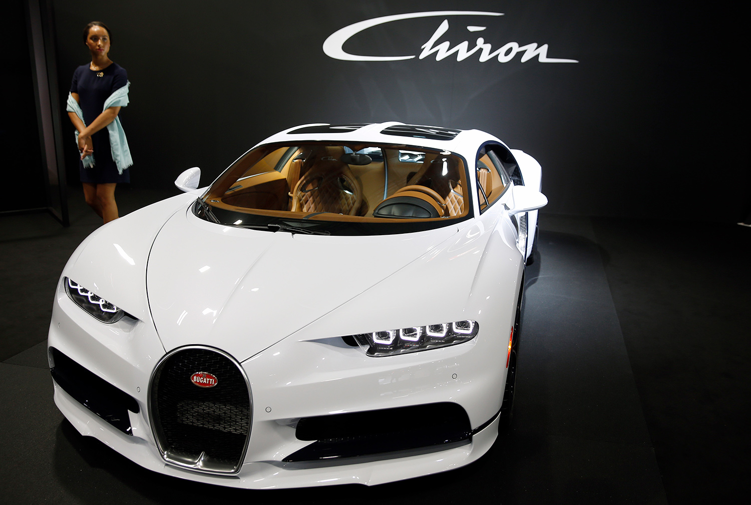 Bugatti Chiron in White on display during the second press day of the Paris Motor Show