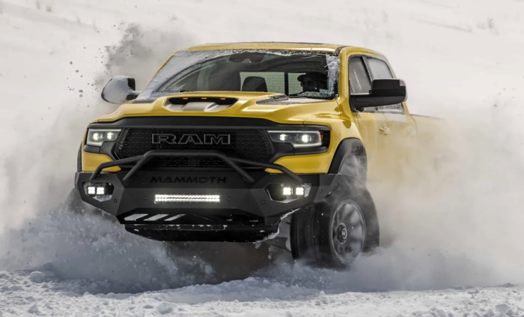 The Hennessey Mammoth Ram 1500 TRX in the snow 