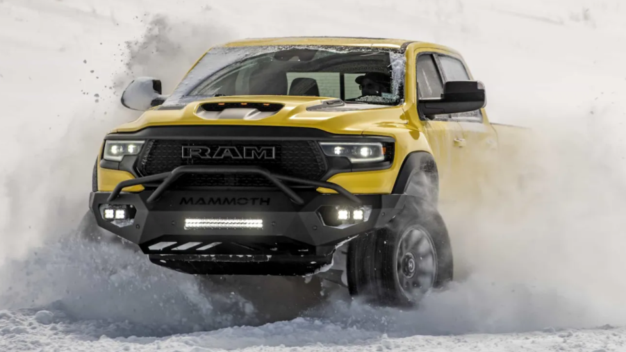 The Hennessey Mammoth Ram 1500 TRX in the snow